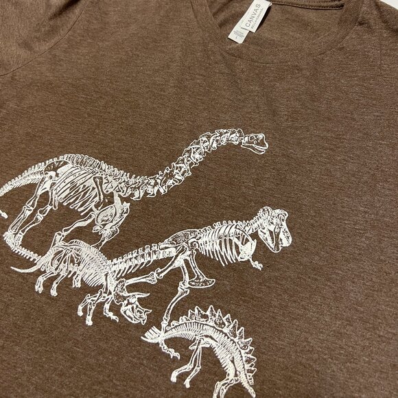 Bella Canvas Short Sleeve Brown Heather with Dinosaur Print Large - Picture 4 of 8